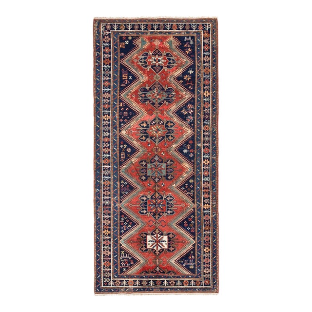 Decorative Antique Caucasian Wool Rug - 4`10" X 11`1" For Sale