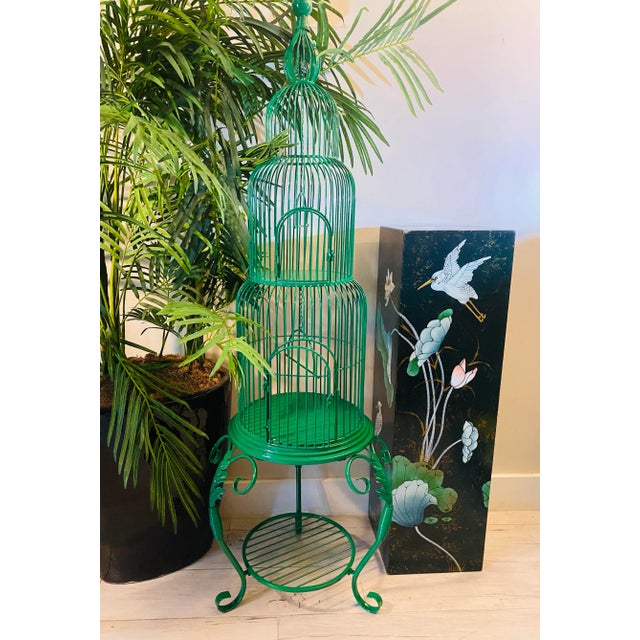 Hollywood Regency Mid-Century Birdcage a Vibrant Emerald Green Circa 1960s For Sale - Image 4 of 9