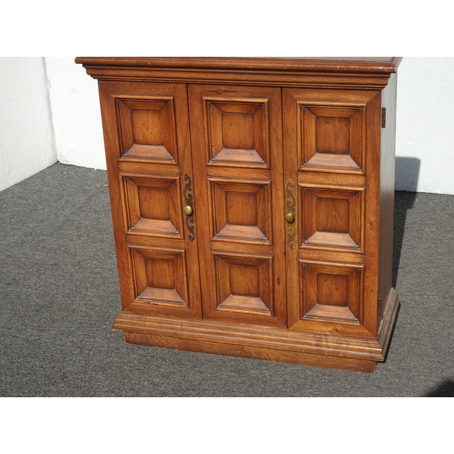 Vintage French Country Brown Side Table Cabinet W Two Doors For Sale - Image 4 of 14