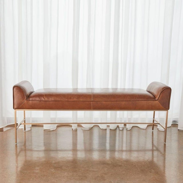Contemporary Cinnamon Leather Bench For Sale - Image 3 of 5