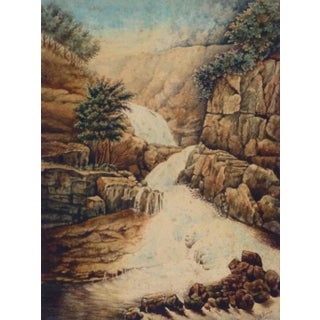 René Véron, Antique French Watercolor Landscape - Waterfall For Sale