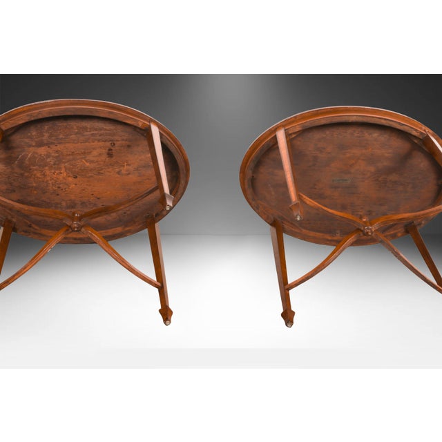 Early 20th Century Pair Edwardian-Style Mahogany and Satinwood Inlaid Oval Occasional Tables For Sale - Image 10 of 11