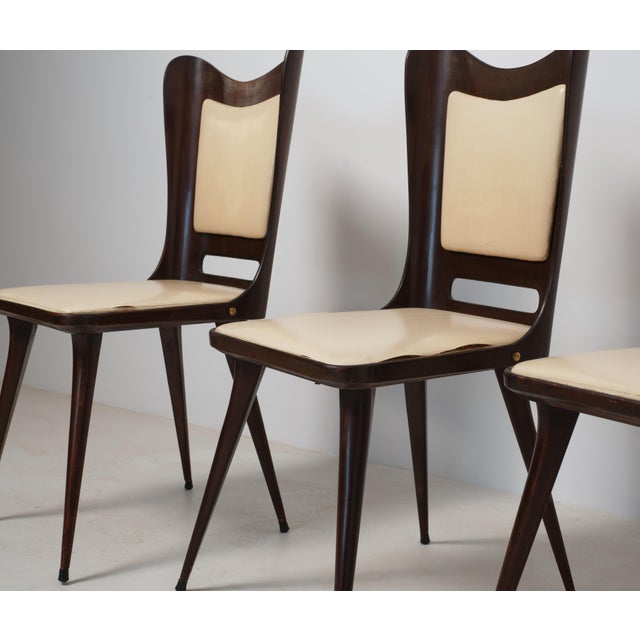 Italian Dark Stained Exotic Wood Dining Chairs, 1950s, Set of 4 For Sale - Image 4 of 7