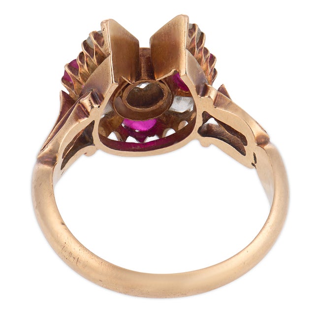 Early 20th Century Victorian Ruby Diamond 14k Rose Gold Horseshoe Ring, Size 4.75 For Sale In Los Angeles - Image 6 of 6