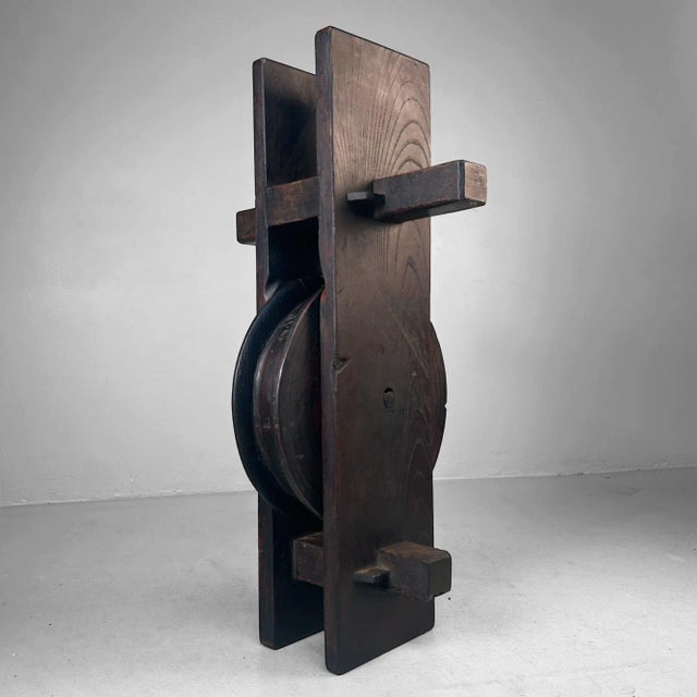 Antique Japanese Wooden Pulley Keyaki Wood, 1900 For Sale - Image 6 of 18