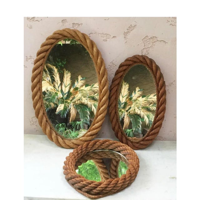 Adrien Audoux and Frida Minet Mid-Century Round Rope Mirror Adrien Audoux & Frida Minet For Sale - Image 4 of 5