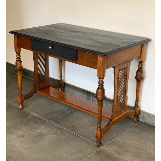 Brown Antique Ebonized Oak Library Table Desk With Drawer For Sale - Image 8 of 8