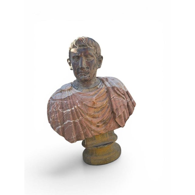 1940s Roman Emperor Bust, 20th Century, Polychrome Marblle For Sale - Image 5 of 14