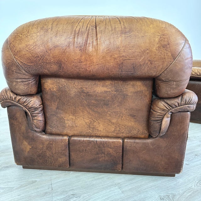 Brown Italian Leather Club Chairs - A Pair For Sale - Image 8 of 13