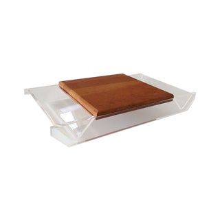 Vintage Lucite & Wood Cheese Board Server Tray For Sale