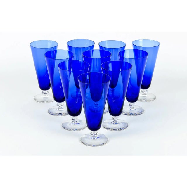 Vintage Cobalt Crystal Juice Glasses - Set of 10 For Sale - Image 11 of 11