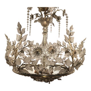 1940's XL Hollywood Regency Cut Crystal Flowers & Petals on Bronze Vine Chandelier by Maison Bagues Paris For Sale