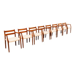 1970s Restored Niels Moller Model 67 Danish Modern Dining Chairs in Teak & Leather For Sale