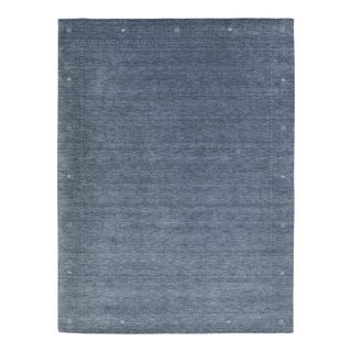 Gray Modern Gabbeh Style Hand-Loom Wool Rug With Minimal Design For Sale