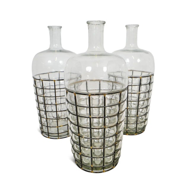 Vintage Wire Basket Glass Vase For Sale - Image 4 of 6