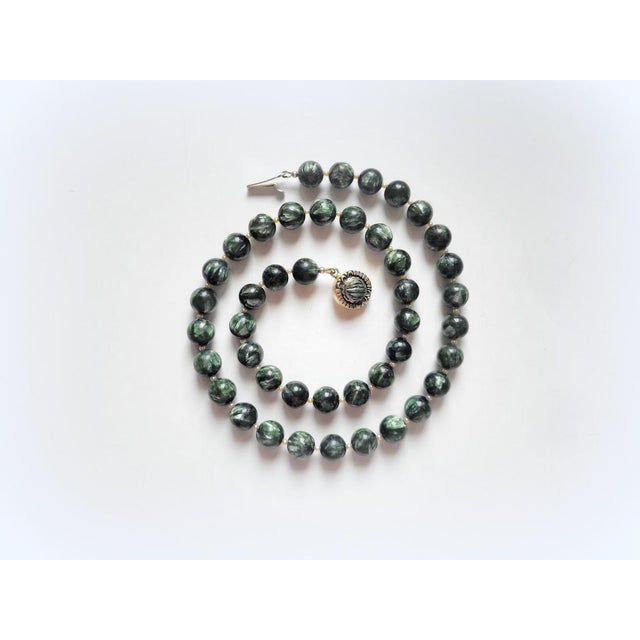 Contemporary Natural Seraphinite & Freshwater Pearl Necklace, Sterling Silver Seraphinite Clasp, Statement Gemstone Necklace For Sale - Image 3 of 7
