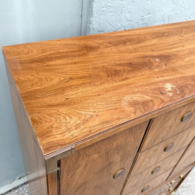 Campaign Vintage Huntley Campaign Highboy Dresser by Thomasville For Sale - Image 3 of 12