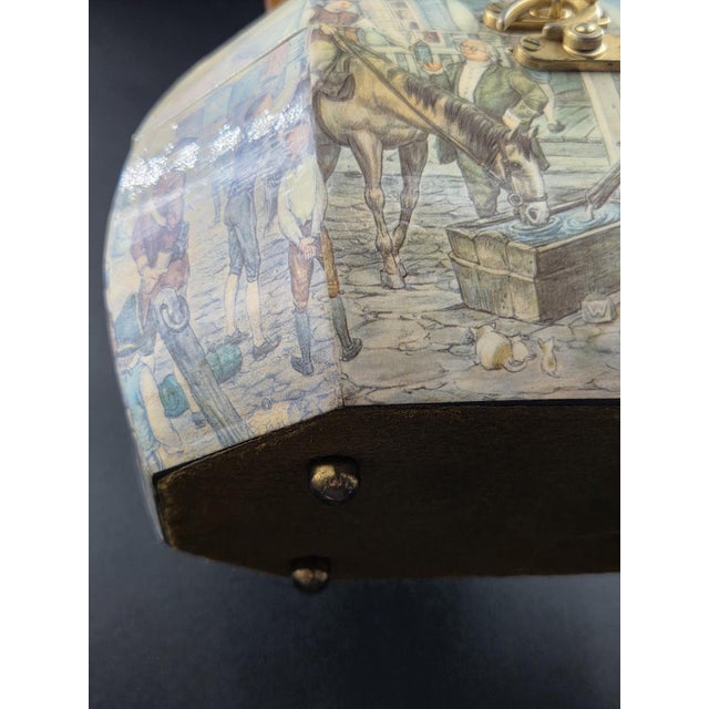 Vintage Decoupaged Octagonal Vanity Box/Purse With Colonial Tavern Scene For Sale - Image 4 of 16