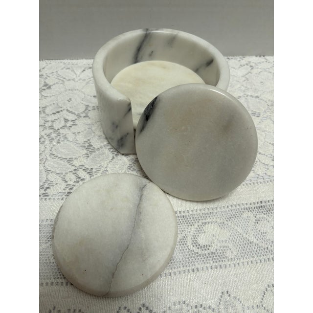 1990s Vintage White Alabaster Marble Coaster Set For Sale - Image 5 of 7