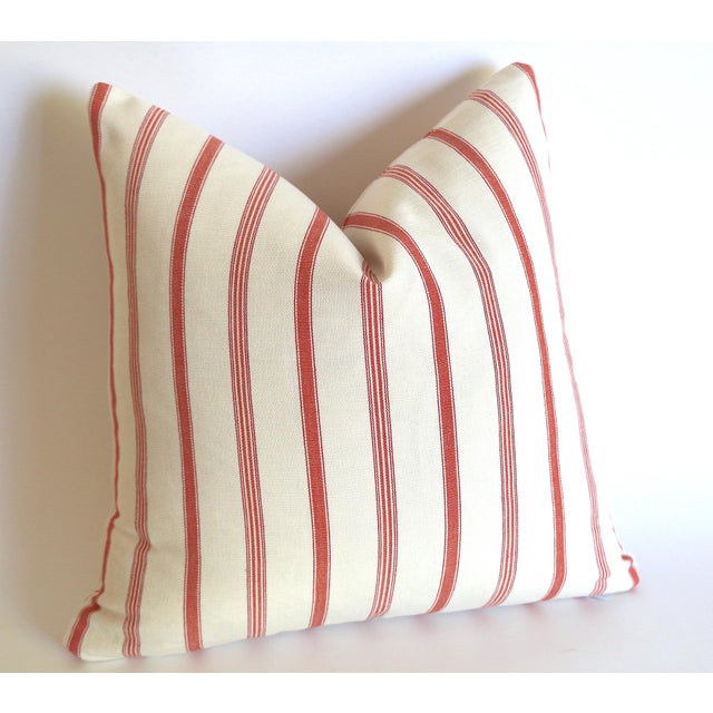 French Ticking Stripe Coral Ivory Pillow Cover 16x16 Chairish