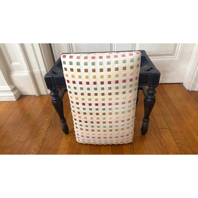 Black 1960s Petite Painted Wood Bench With Upholstered Seat For Sale - Image 8 of 11