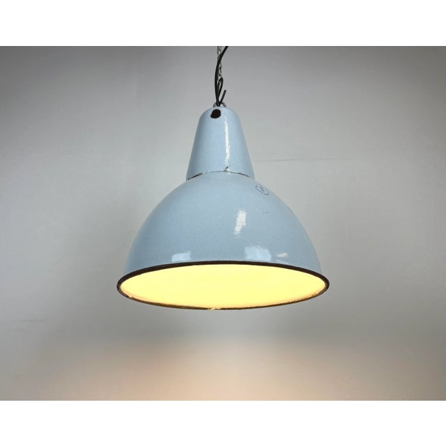 Industrial Grey Enamel Pendant Lamp from Polam, 1960s For Sale - Image 9 of 13