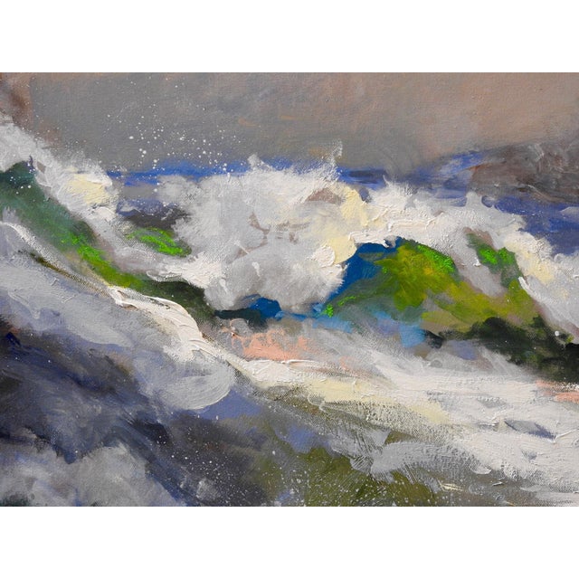 Painting of Ocean Tides Colliding, Kinetic, Cobalt, Water, Vetiver - "Aqua Break" For Sale - Image 4 of 10
