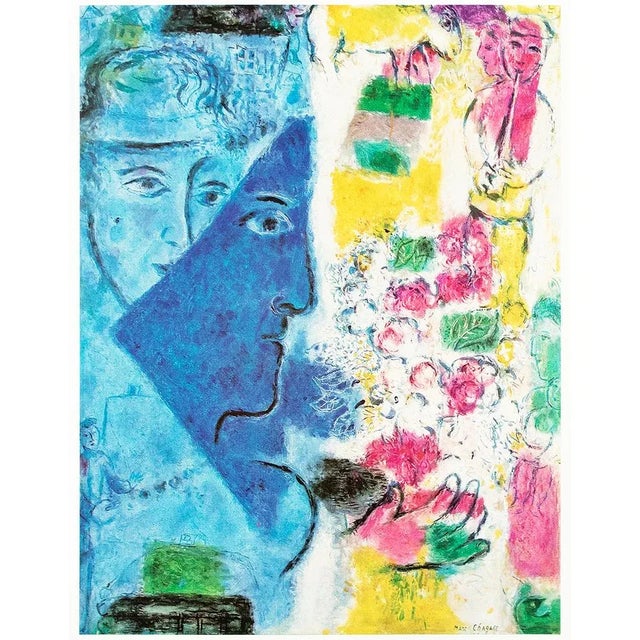 Stunning full-color print after the painting "The Blue Face (Le Visage Bleu)" by Marc Chagall. Published by New French...