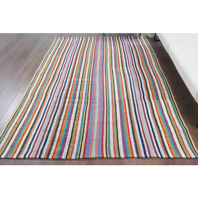 Vintage Turkish Hand-Knotted vintage rug is a semi-antique vintage kilim area rug.'70s Eastern region of Turkey's unique...