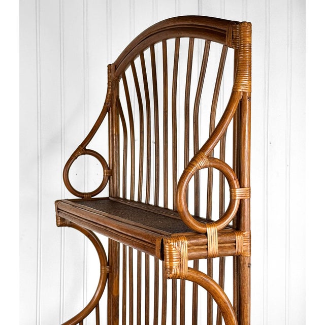 1970s Vintage Coastal Boho Rattan Tiered Hall Stand Etagere Shelf For Sale - Image 5 of 11