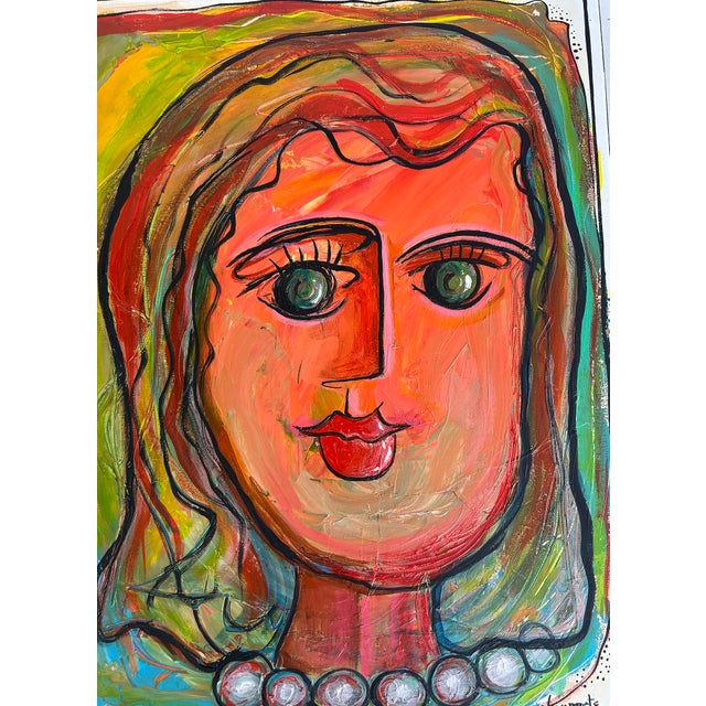 Juan Navarette "Woman with Red Hair" Abstract Painting on Canvas Offered for sale is an acrylic on canvas painting titled...