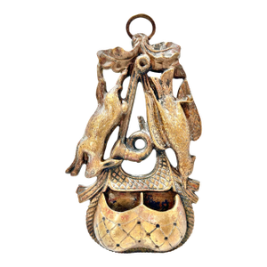 Antique Fireplace Brass Match Safe & Wall Match Holder - Rabbit and Bird Motif - Victorian Match Striker