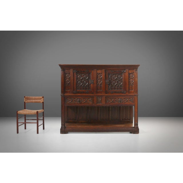Neo-Gothic Cabinet in Oak with Hidden Storage, France, 1850s For Sale - Image 3 of 18