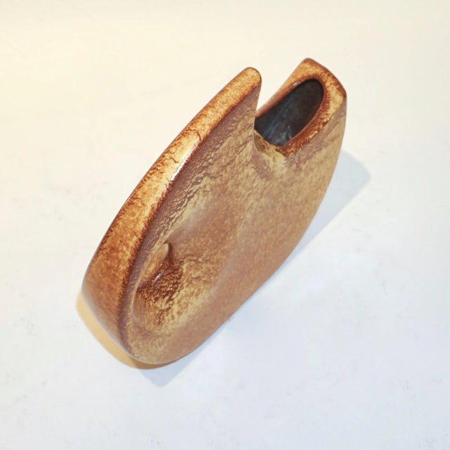 Postmodern 1960 Bertoncello Italian Vintage Abstract Sculpture Brown Red Beige Ceramic Vase For Sale - Image 3 of 12