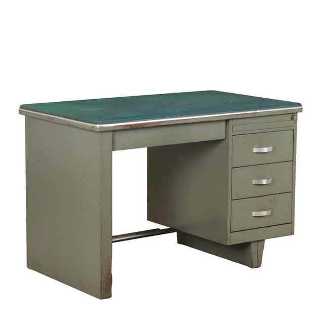 Writing Desk in Enamelled Metal and Leatherette, 1960s For Sale - Image 9 of 9
