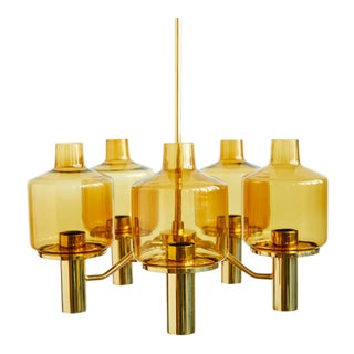 Brass and Glass Chandelier by Hans-Agne Jakobsson For Sale
