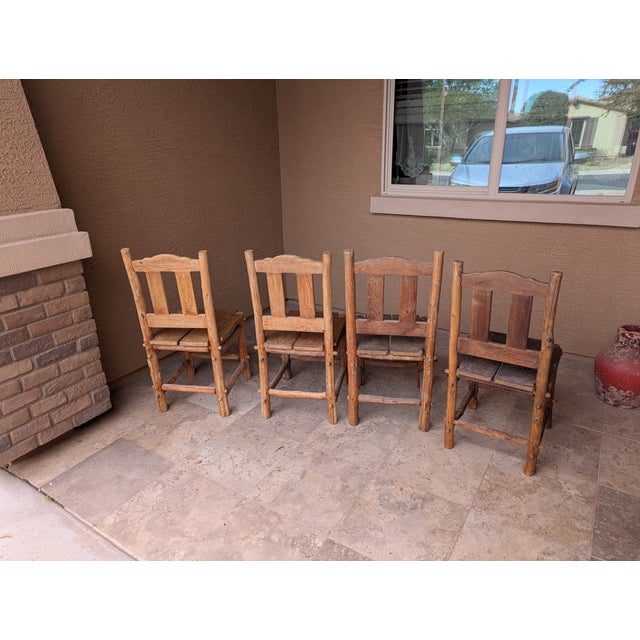 Late 20th Century Four (4) Hand Crafted Solid Rustic Log Cabin Chairs For Sale - Image 5 of 16