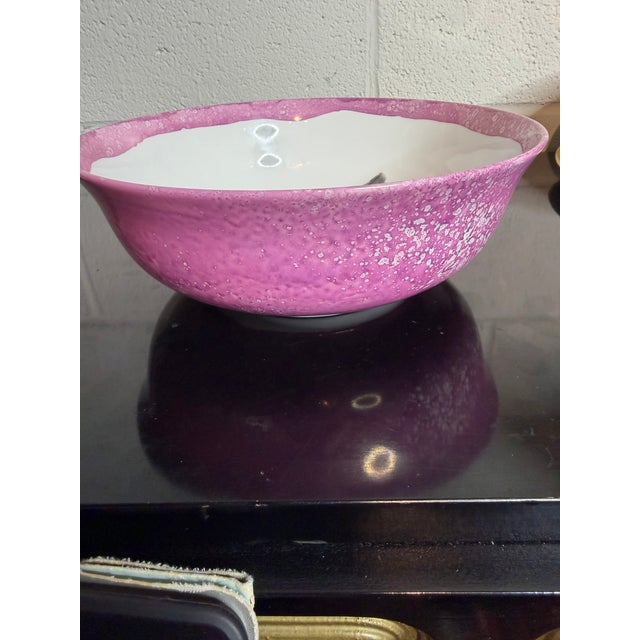 Vintage Fornasetti Style Pink Splash Luster Serving Bowl | Chairish