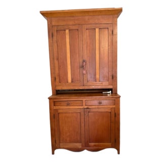 Antique Primitive Step Back Walnut Cupboard For Sale
