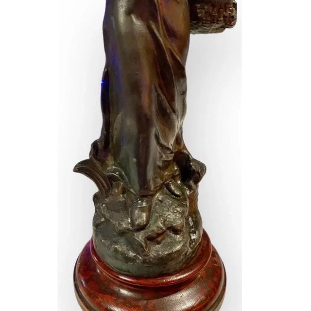 Metal Antique French Art Nouveau Figural Oil Lamp For Sale - Image 7 of 12
