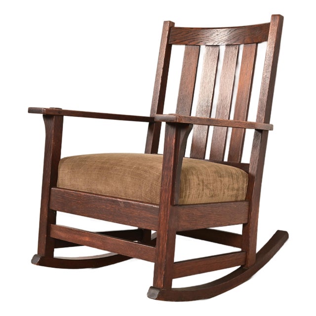 Stickley Style Antique Mission Oak Arts & Crafts Rocking Chair, Circa 1910 For Sale