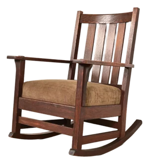 Stickley Style Antique Mission Oak Arts & Crafts Rocking Chair, Circa 1910