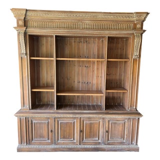 Vintage Made in Italy Custom Made Washed Pine Library Shelving Cabinet Cupboard For Sale
