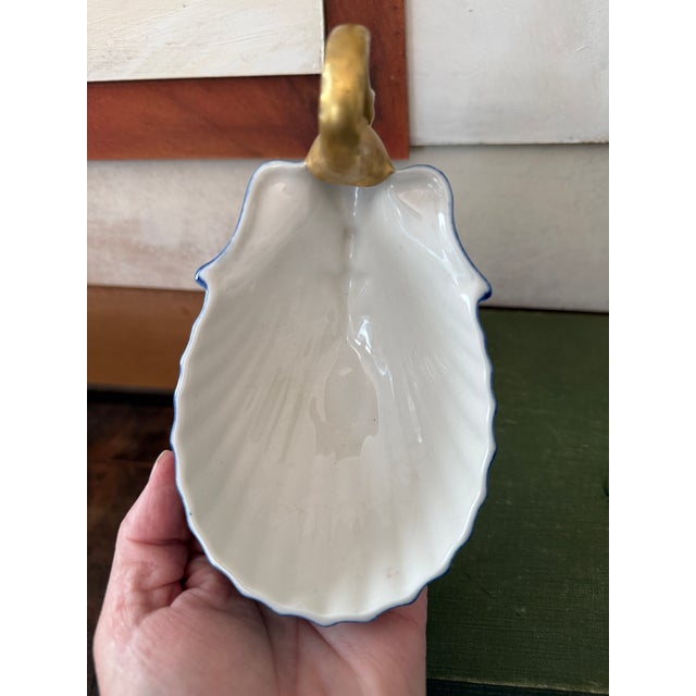Vintage Italian Cobalt Blue Swan Shell Dish | Gold Gilt Porcelain Vanity Trinket Bowl | Bassano Italy 1960s–70s For Sale - Image 10 of 12