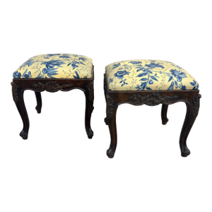 1950s Vintage Louis XV Style Wood Carved Stools - Set of 2