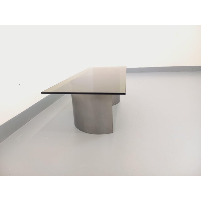 1970s Vintage Space Age Rectangular Coffee Table in Steel and Smoked Glass, 1970s For Sale - Image 5 of 17