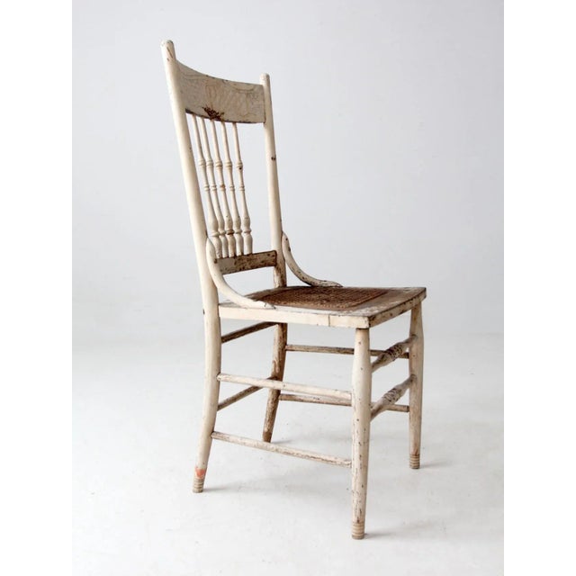 Antique Painted Press Back Chair With Cane Seat For Sale - Image 11 of 11