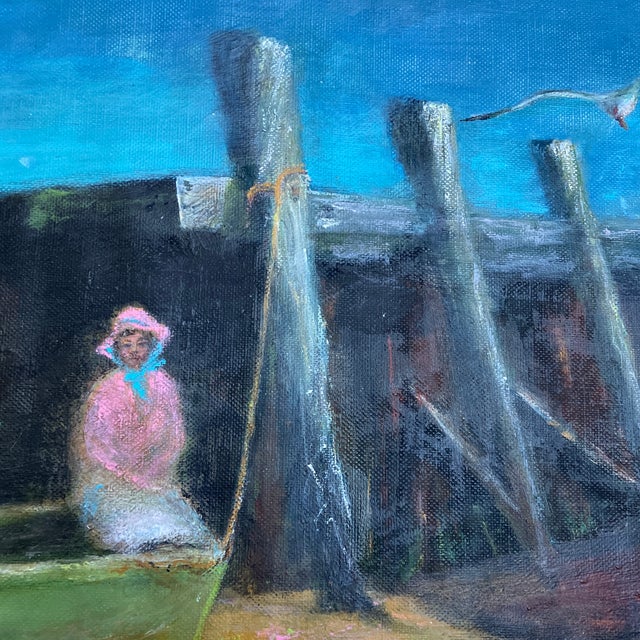 Post Impressionist 1970’s Original Post Impressionist Shoreline Pier Painting For Sale - Image 3 of 4