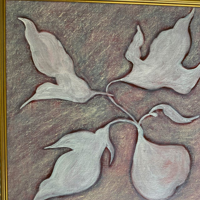 Original Botanical Leaf Painting in Gold Beaded Frame, Acrylic & Oil on Canvas, 13" X 13" by Tatiana Duperault For Sale - Image 4 of 4