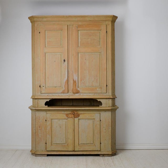 Large Antique Swedish Gustavian Style Folk Art Handmade Pine Cabinet For Sale - Image 12 of 17